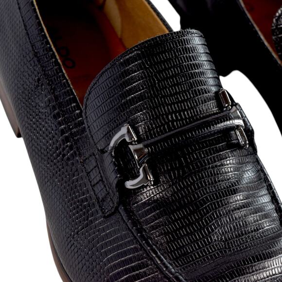 Aldo Men\'s Black Lizard Embossed Leather Bit Loafers Dress Shoes Size 9 M main image 6